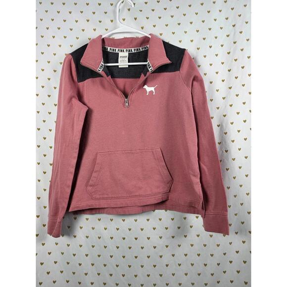Sweaters - Pink Victorias secret dog logo quarter zip pullover shirt small